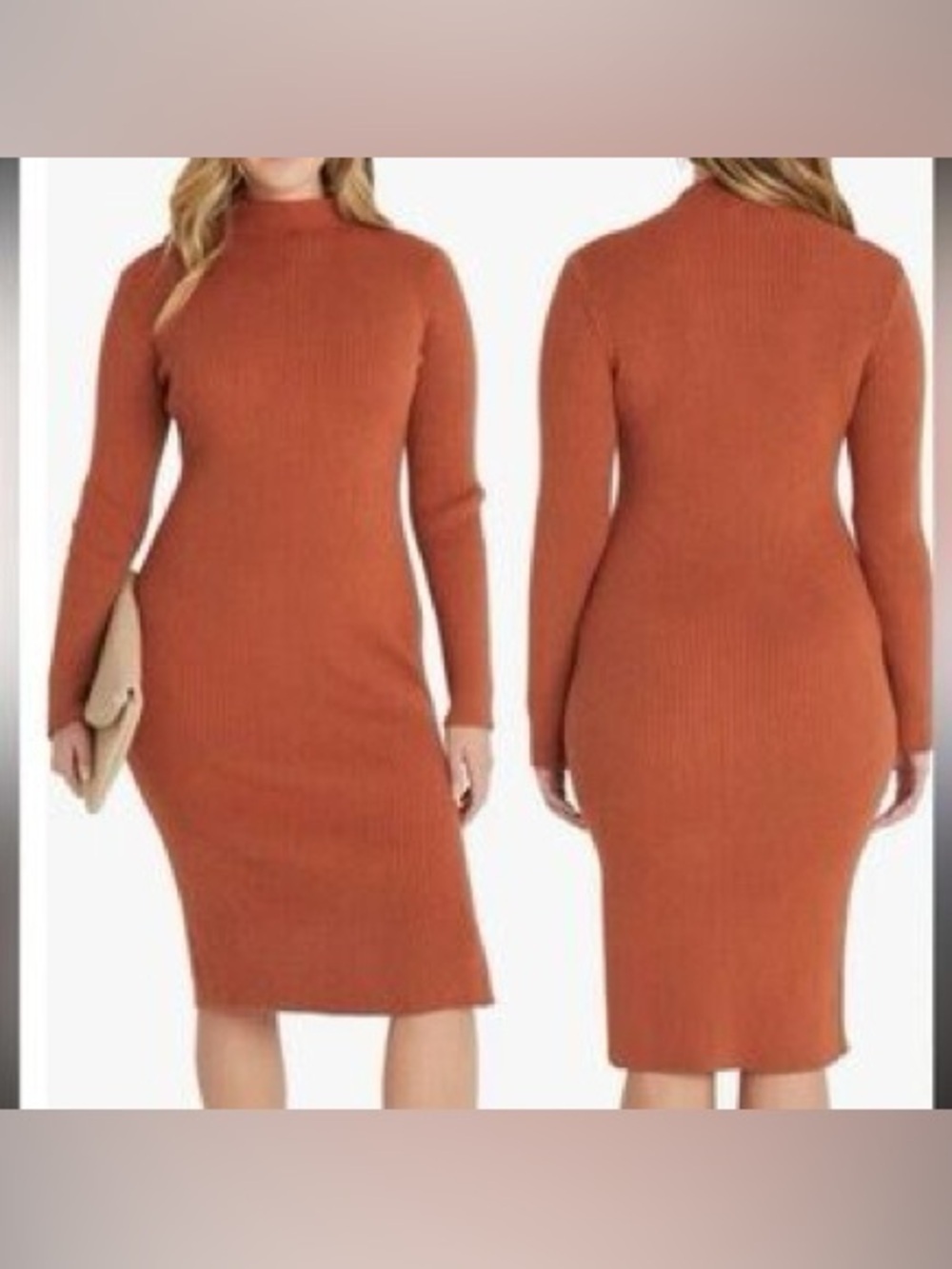 Vici • NWT Ribbed Mock Neck Long Sleeve Dress in Rust Orange PTP 15”-21”